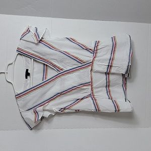 J. Crew Women's White Blue Red Yellow Green Striped V-Neck Short Sleeve Top, 6